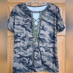 Camo Lace Up Tshirt
